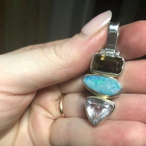 Sweet opal, amethyst & smoky quartz pendant 💎